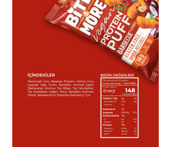 Bite&More Barbekülü Vegan Protein Puff 50 Gr Bite&More Barbekülü Vegan Protein Puff 50 Gr
