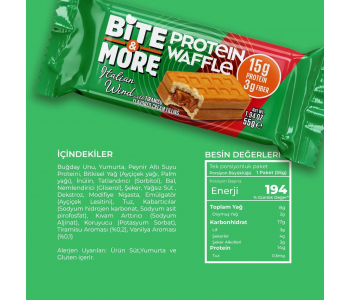 Bite&More Tiramisu Kremalı Protein Waffle 55 Gr x 12 Adet