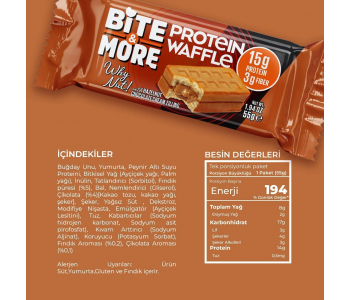 Bite&More Fındık Kremalı Protein Waffle 55 Gr x 12 Adet
