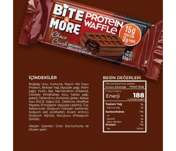 Bite&More Kakaolu Çikolata Kremalı Protein Waffle 55 Gr x 12 Adet