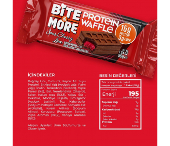 Bite&More Kakaolu Vişne Kremalı Protein Waffle 55 Gr x 12 Adet Bite&More Kakaolu Vişne Kremalı Protein Waffle 55 Gr x 12 Adet