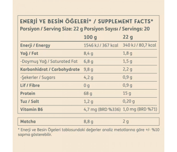 Clean Powders Matcha Protein 440 Gr - Vanilya Clean Powders Matcha Protein 440 Gr - Vanilya